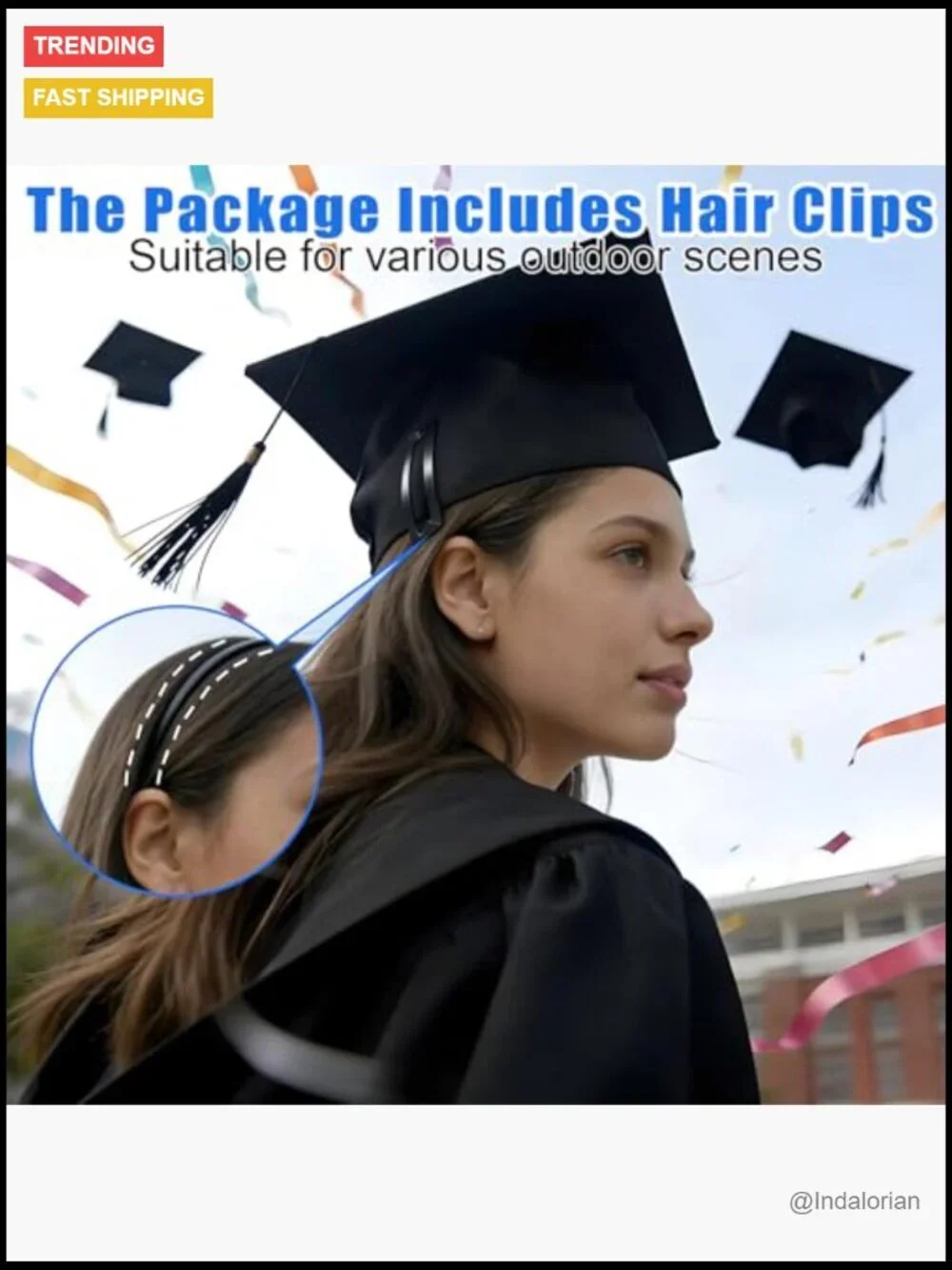 Graduation Cap Headband Insert with Hair Clips, Anti-Falling Design